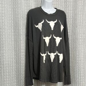 Chic Charcoal Bull Skull Blouse